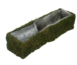 RECTANGLE PLANTER W/MOSS AND STONE 40 X 11 H 10CM GREY